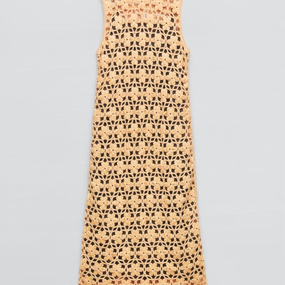 NWT ZARA LONG FLORAL KNIT DRESS ORANGE - REF 2142/085 S, M - Picture 7 of 10
